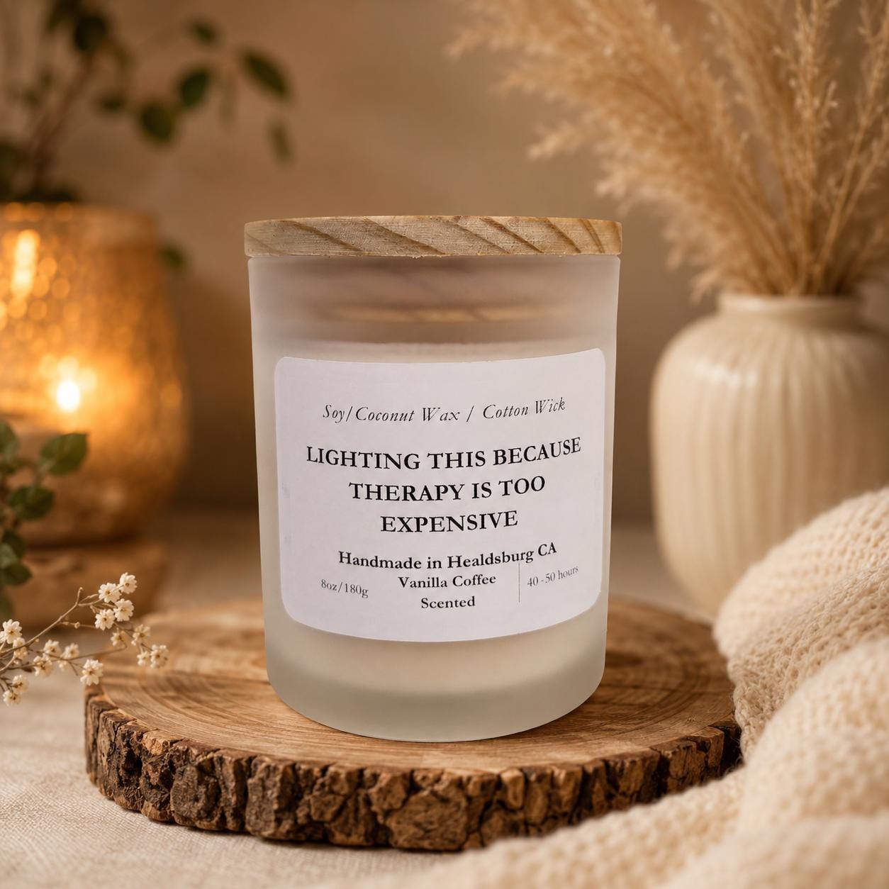 Lighting This Because Therapy Is Too Expensive | Vanilla Coffee | 8 oz Luxury Soy Coconut Candle